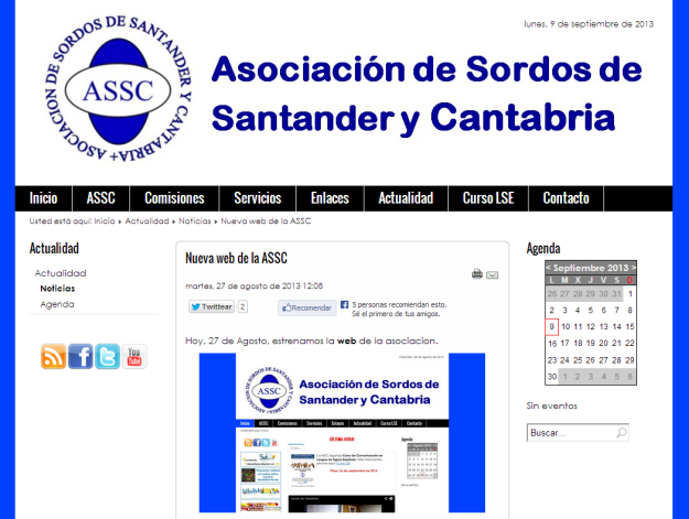 Captura del saludo inicial de la web de la ASSC